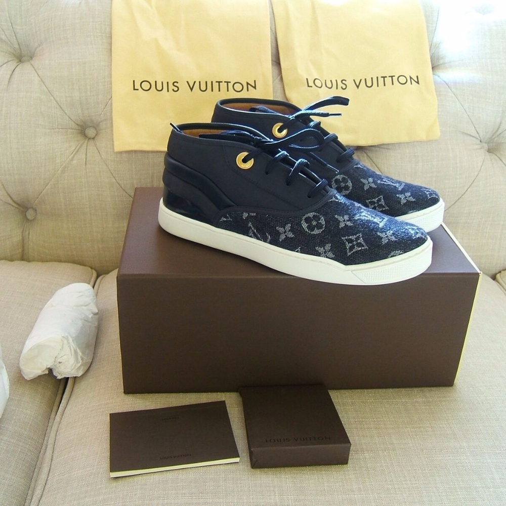 BNIB $1050 Louis Vuitton Denim Tempo Sneakers Shoes 39 EU